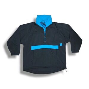 Vintage Shell‎ Shock Lace Up Drawstring Black/Blue Windbreaker Jacket Men's M